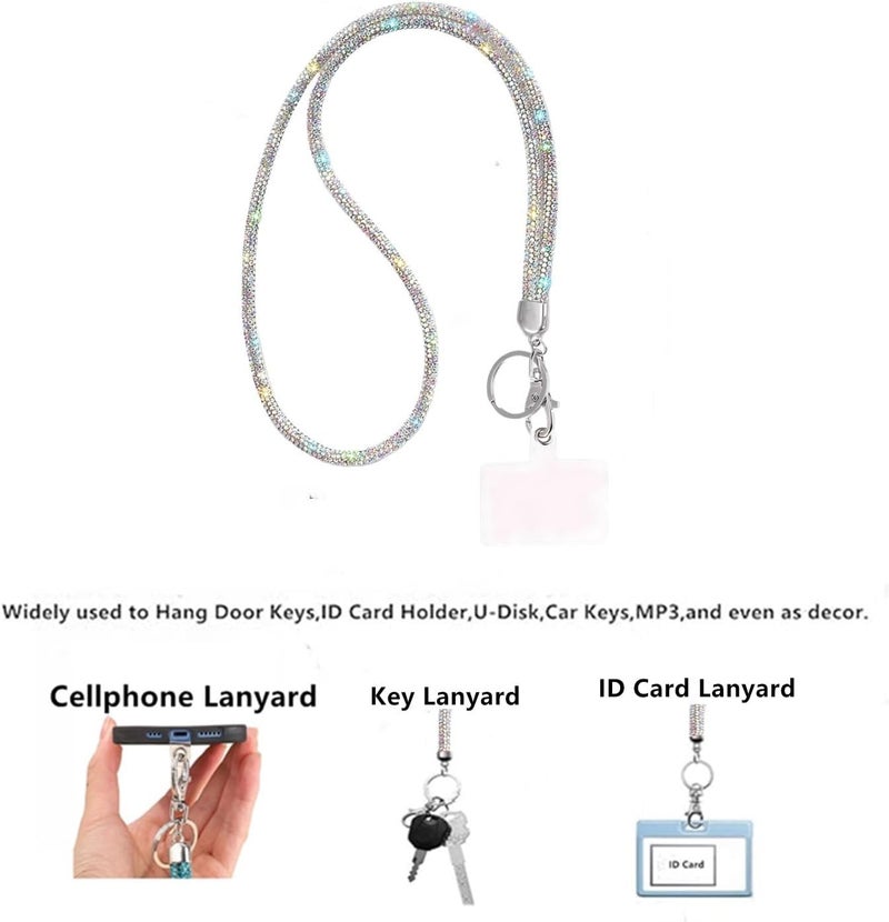 Global_Shopper Fashion 34.8'' Sparkle All Round Crystal Neck Lanyard,Bling Work Name Card Holder For Women(AB White,1PC) - Image 3